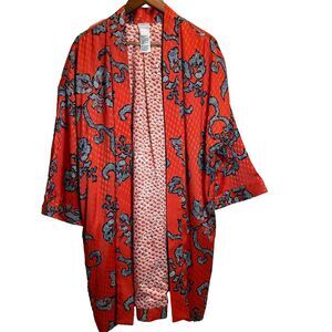 Chico's Orient Bliss Jacquard Print Kimono Orange Spice Women's Size XL or 3